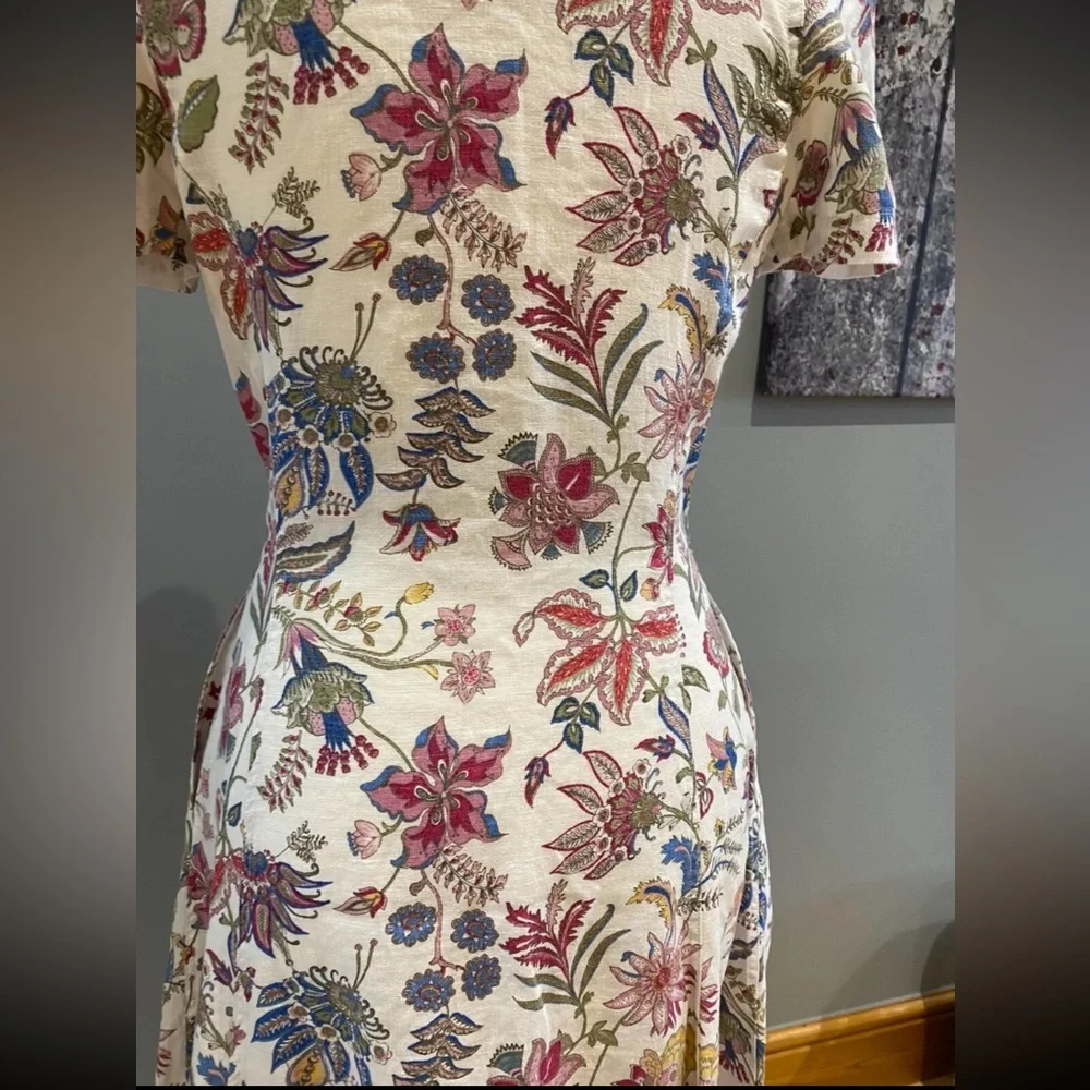 Polo Ralph Lauren Floral 100% Linen V-Neck Midi Dress Pink Elegant 8/M - Picture 12 of 16